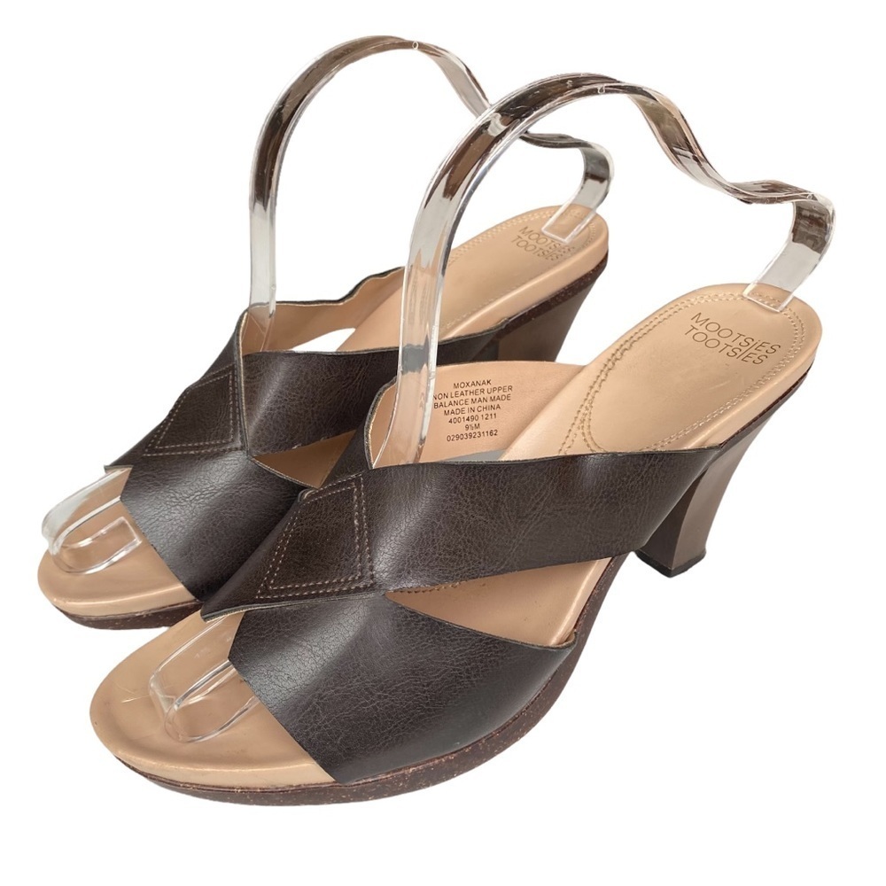 Mootsies Tootsies Sandals Size 9.5 Brown Moxanak Heeled Shoe Open Toe